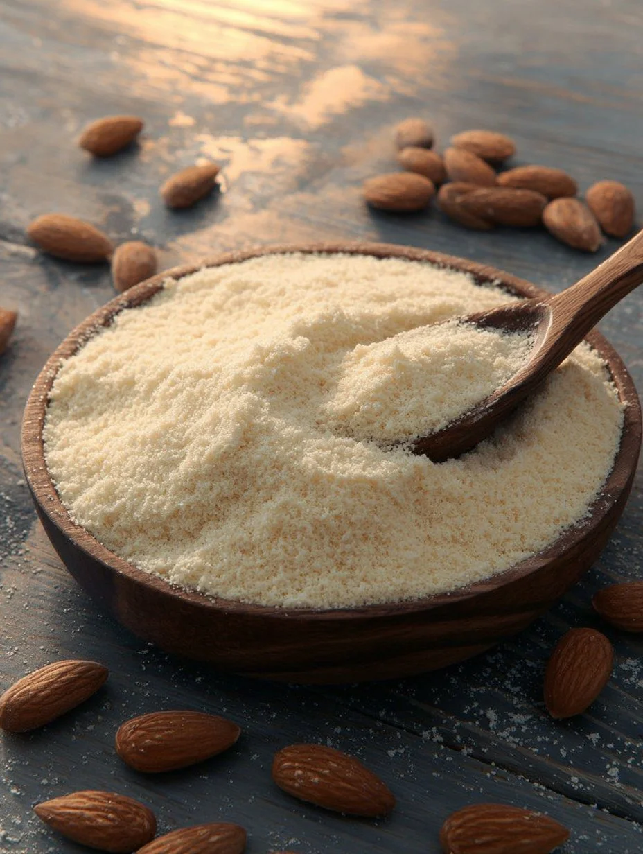 Almond flour in a bowl, highlighting its culinary uses and health benefits.