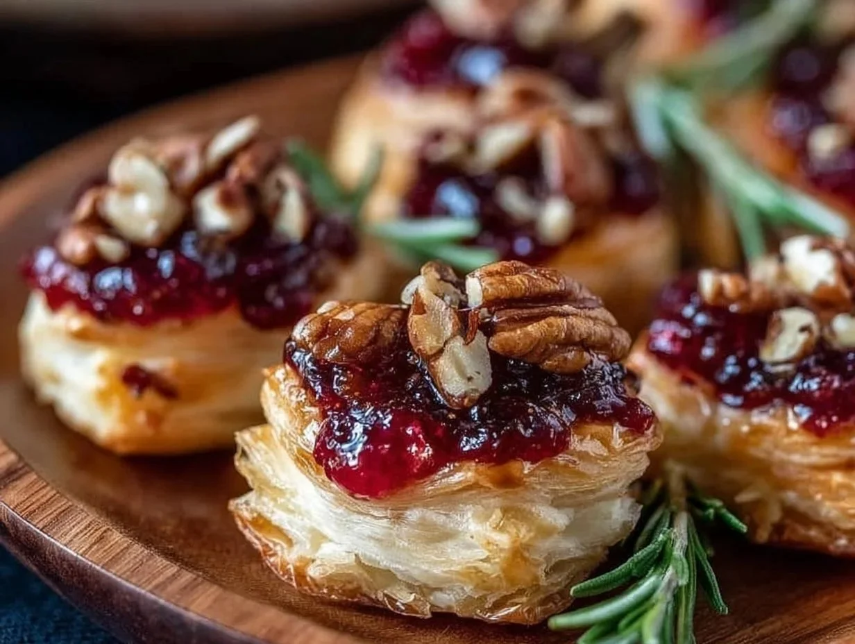 Delicious baked cranberry brie bites served on a platter