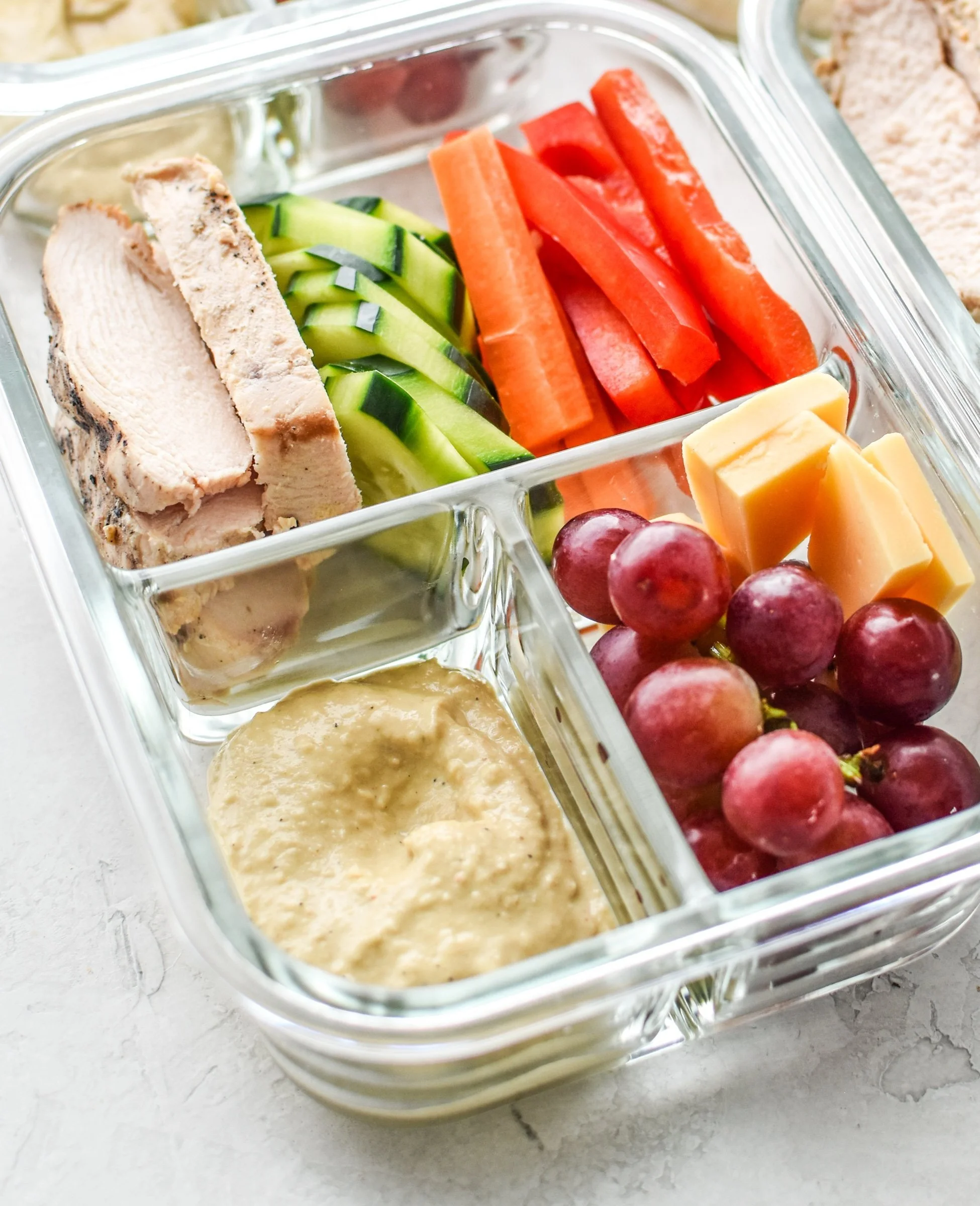 Healthy Chicken and Hummus Plate Meal Prep for lunch