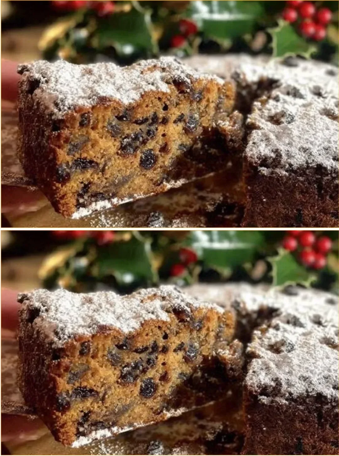 Christmas cake with dried fruit decorated for the holidays