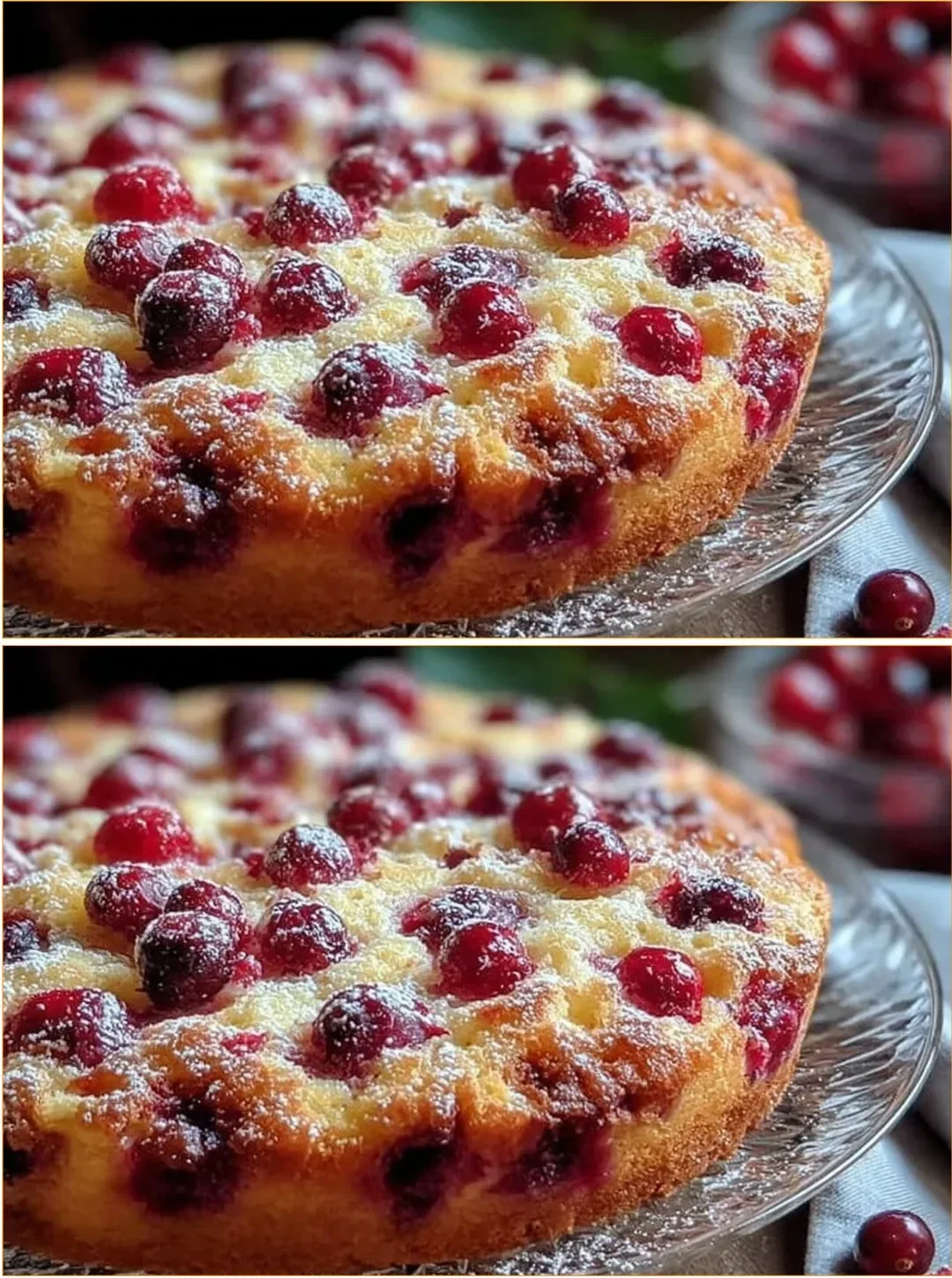 Cranberry Orange Breakfast Cake topped with fresh cranberries and orange zest.