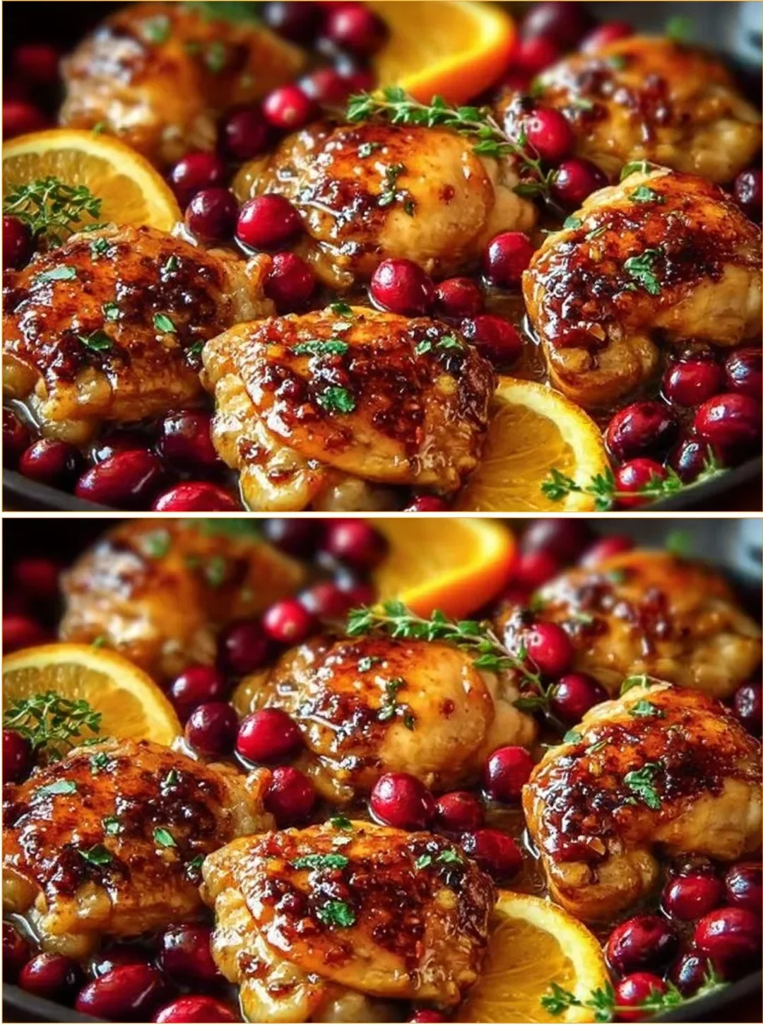 Delicious Cranberry Orange Chicken dish garnished with fresh herbs.