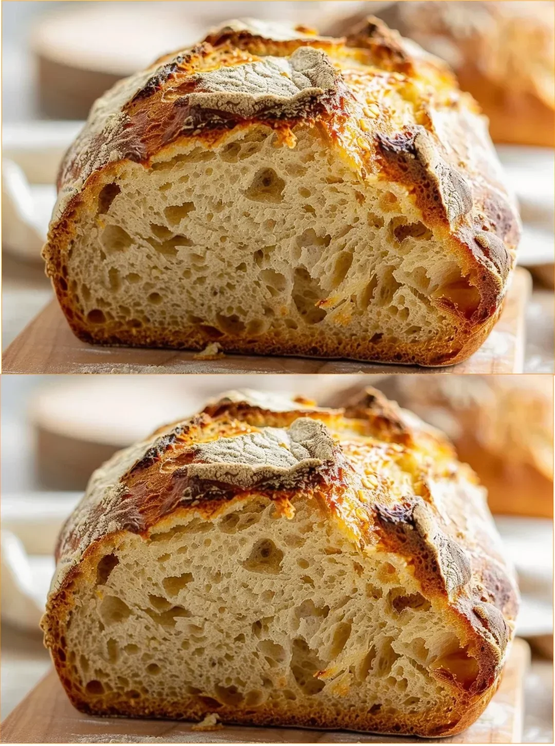 A loaf of delicious Greek yogurt bread on a wooden cutting board