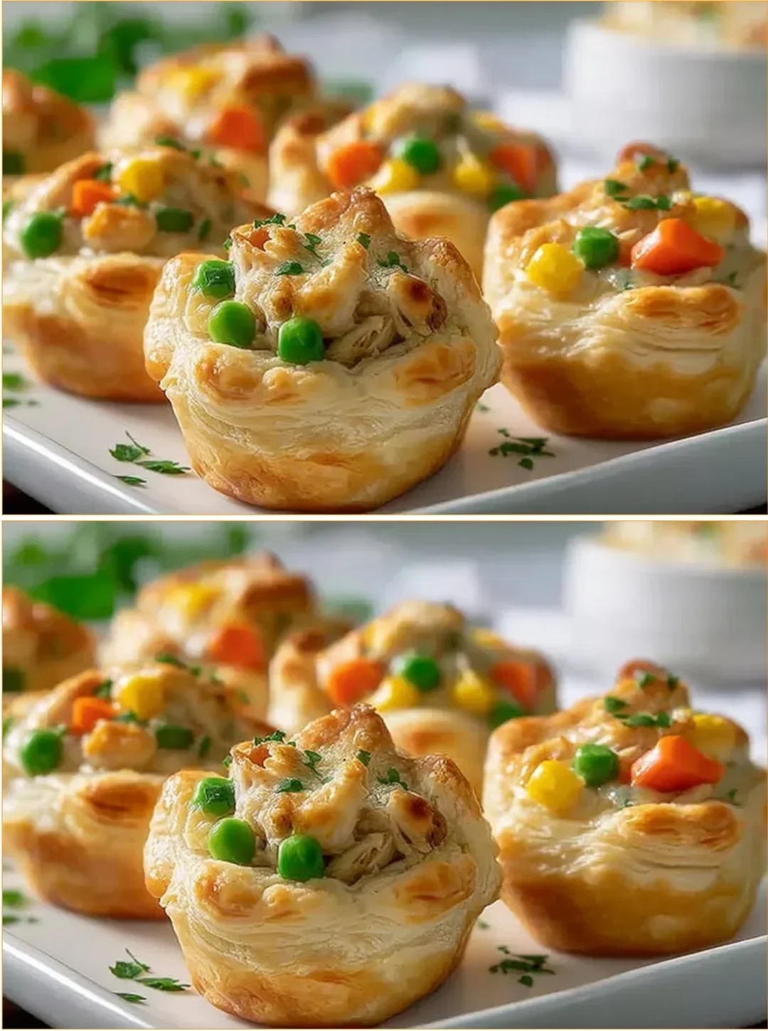 Easy chicken pot pie bites made with biscuits for a tasty appetizer.