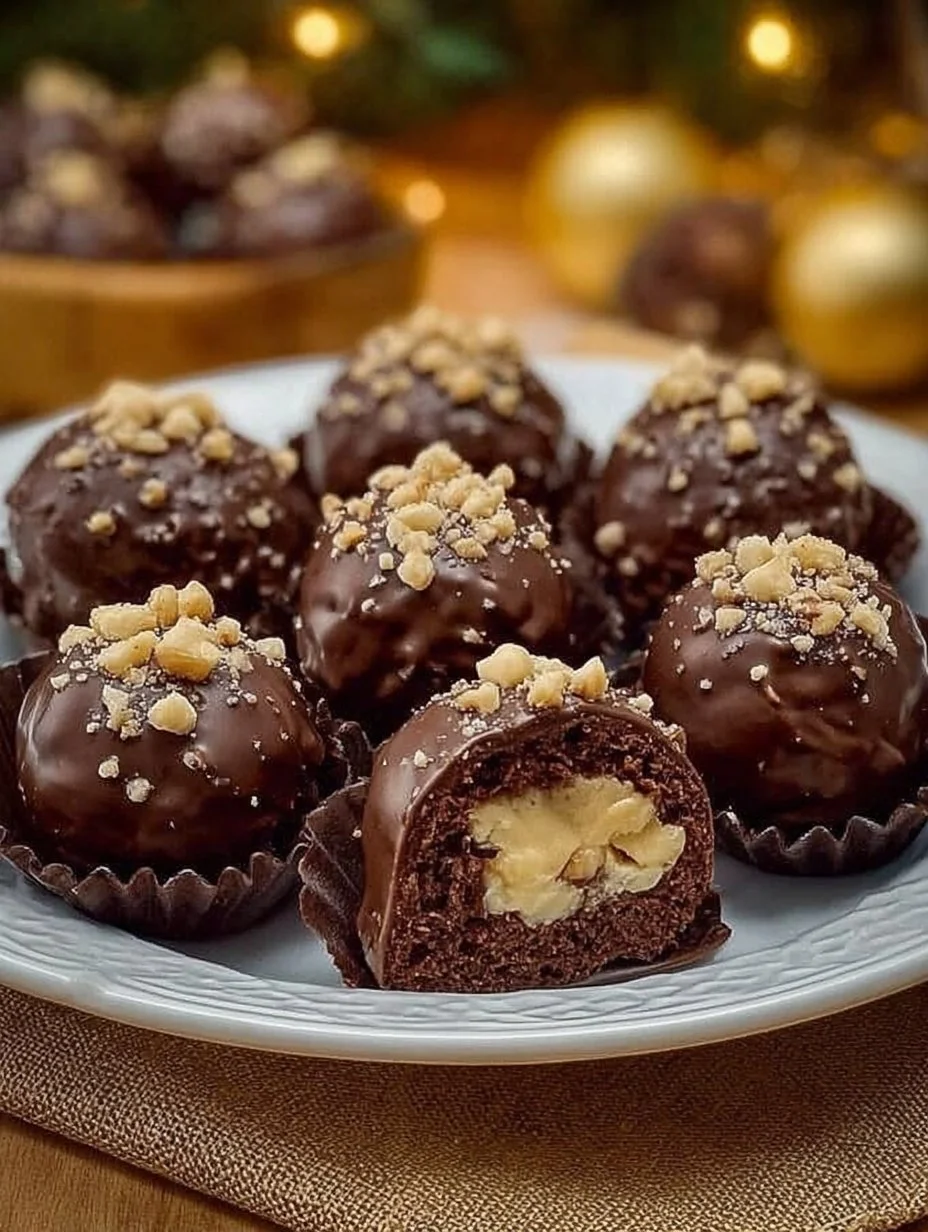 Delicious Ferrero Rocher balls with hazelnut and chocolate coating.
