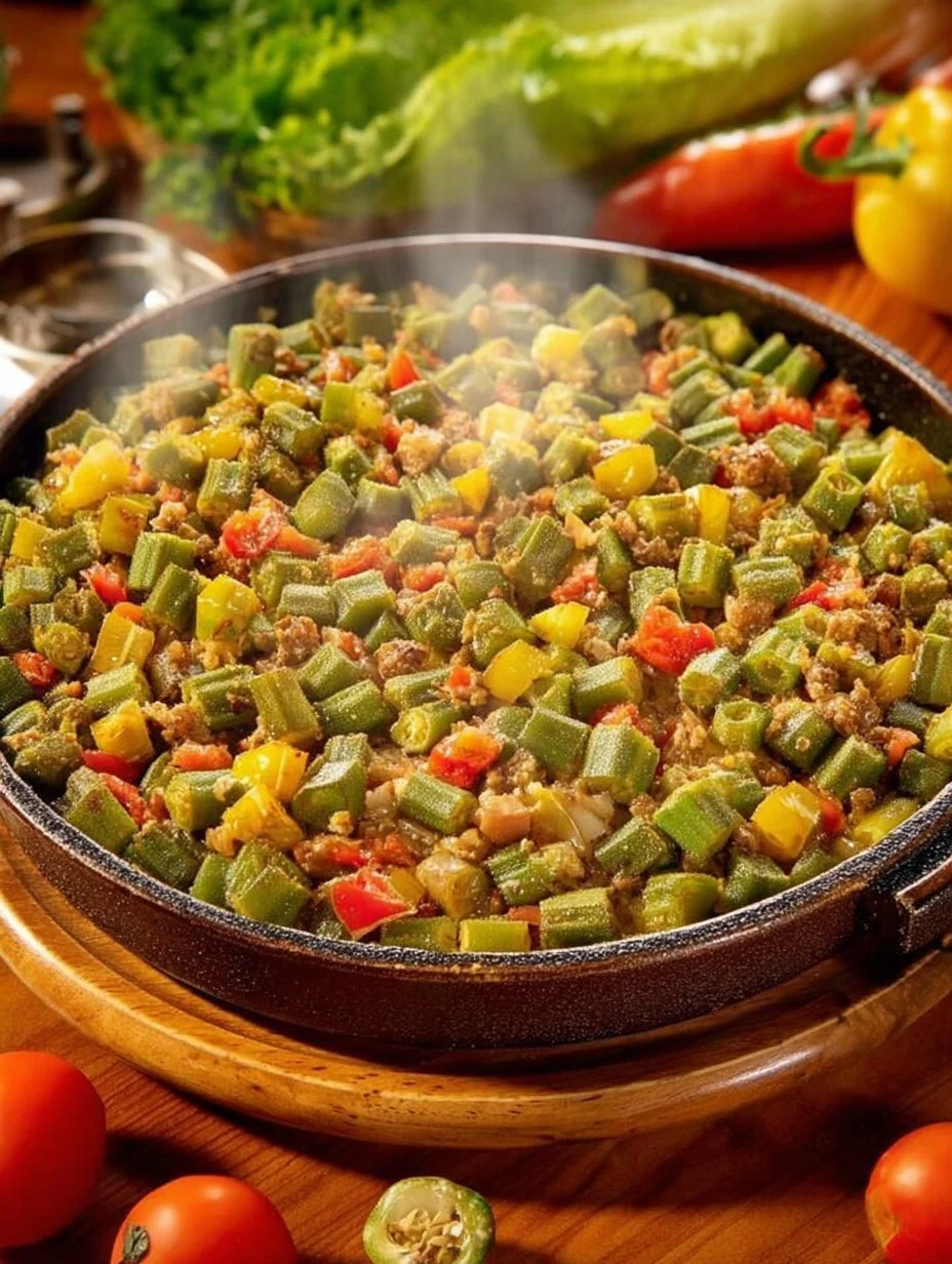 Ground beef with okra and polenta, Minas Gerais style dish served in a bowl.