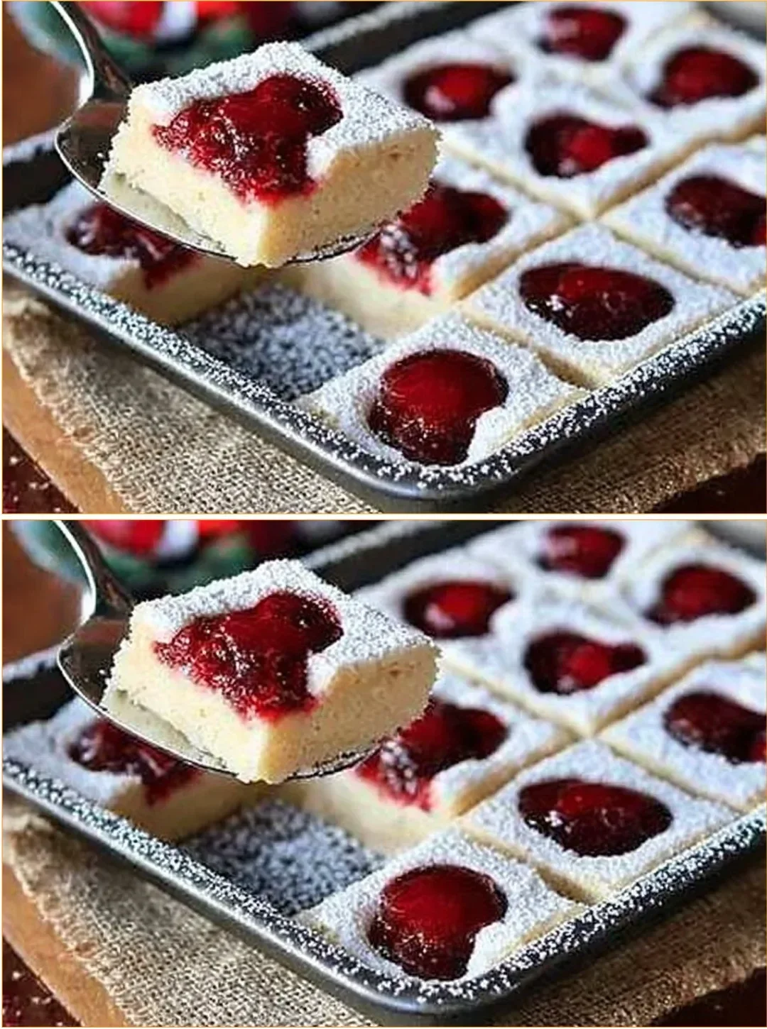 Delicious holiday cherry squares dessert on a festive table.