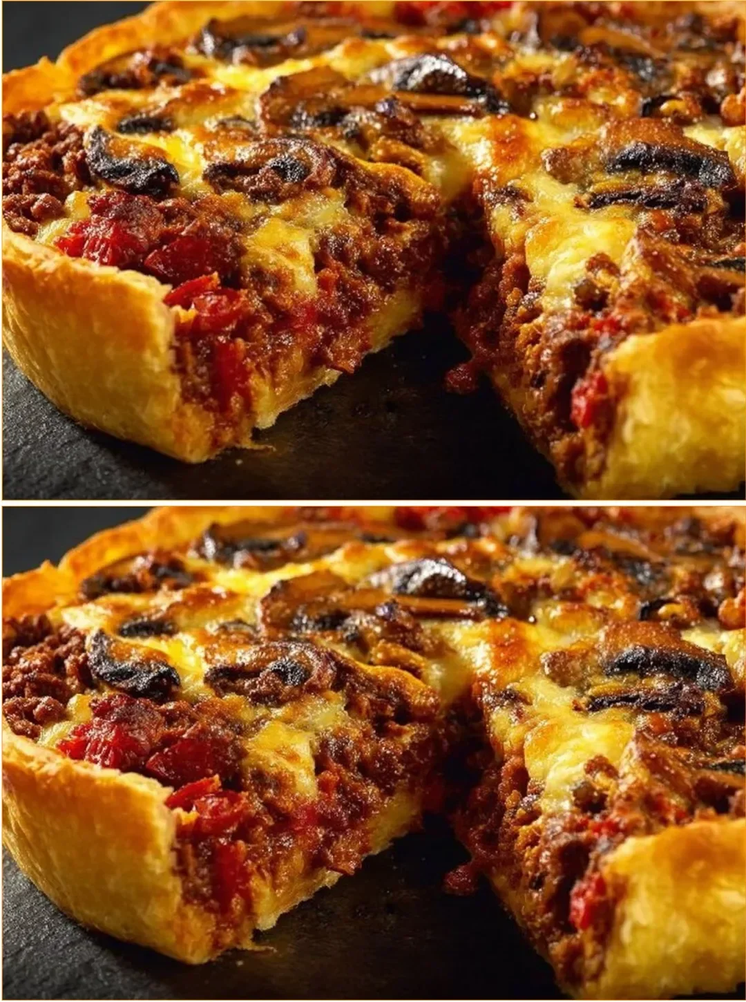 Loaded baked potatoes with minced meat and mushrooms topped with cheese