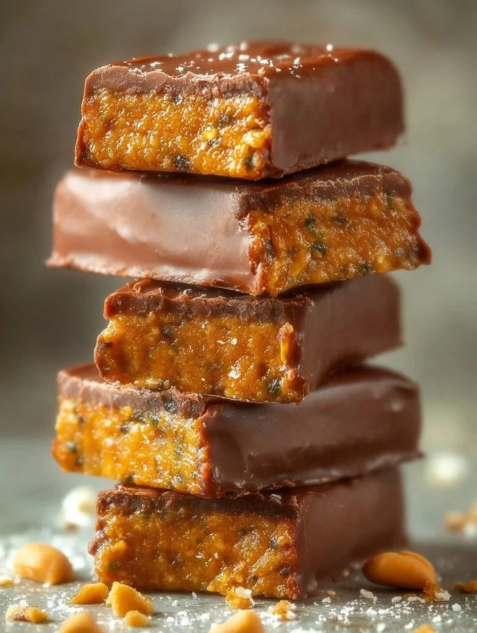 No bake peanut butter protein bars on a wooden surface with ingredients