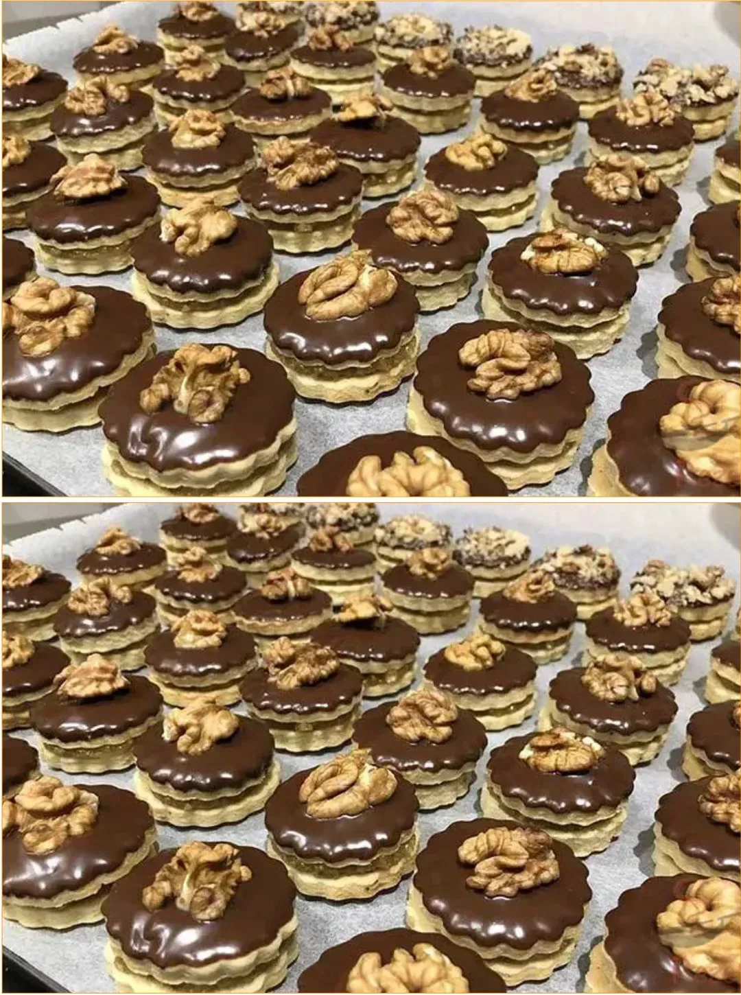 Nut and apricot jam tartlets topped with nuts and apricot preserves