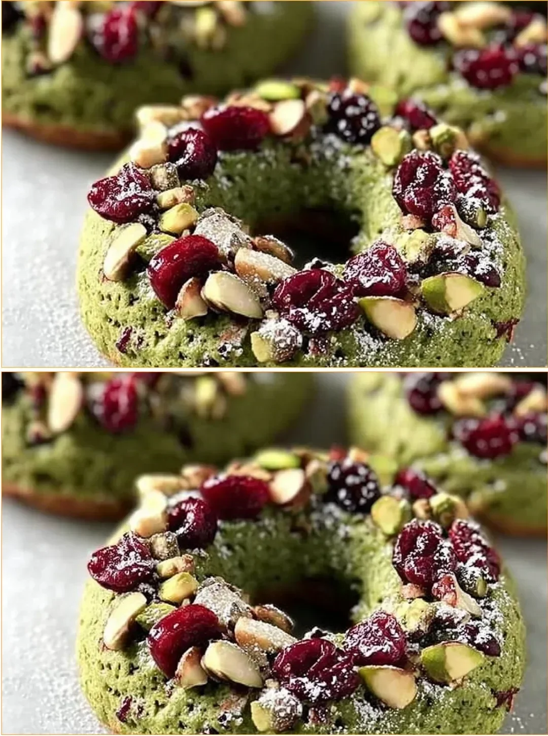 Pistachio cranberry wreath cookies decorated for the holidays