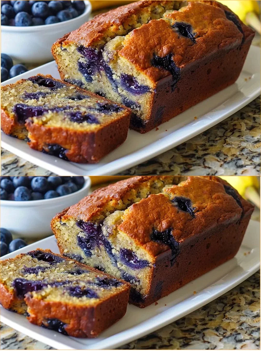 Delicious Protein Cottage Cheese Banana Bread with Blueberries on a plate