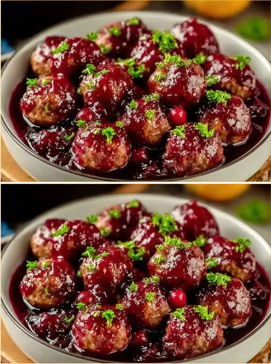 Quick Christmas cranberry meatballs served in a festive bowl
