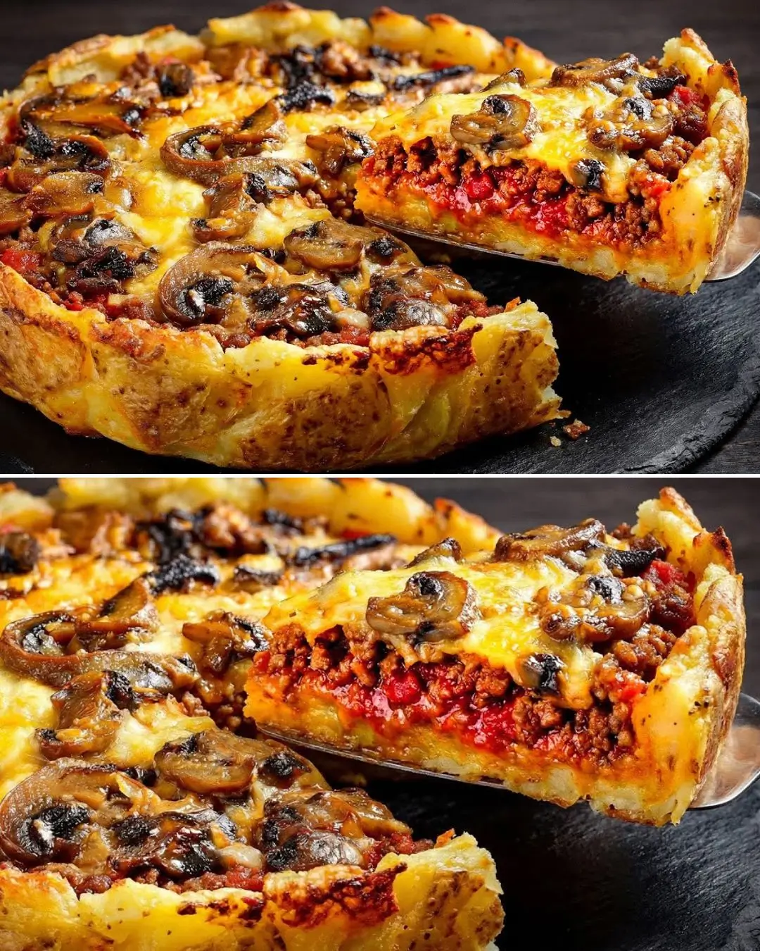 Crispy Potato Pie with Savory Ground Meat and Cheese