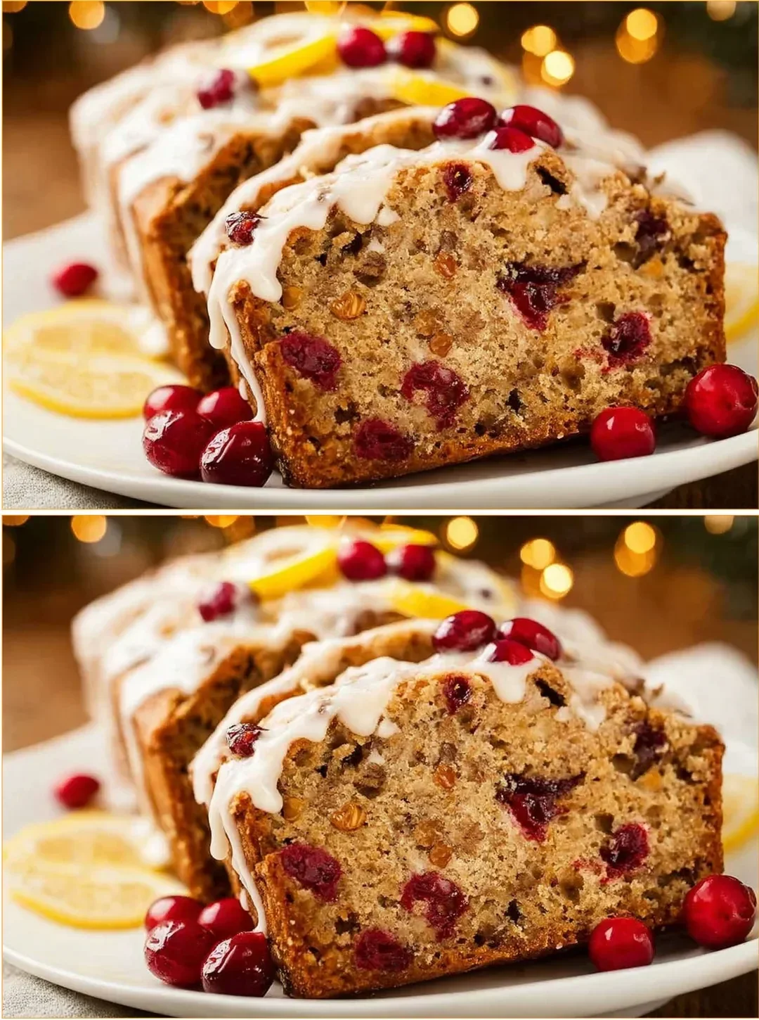 Slice of Vegan Cranberry Orange Bread with cranberries and orange zest