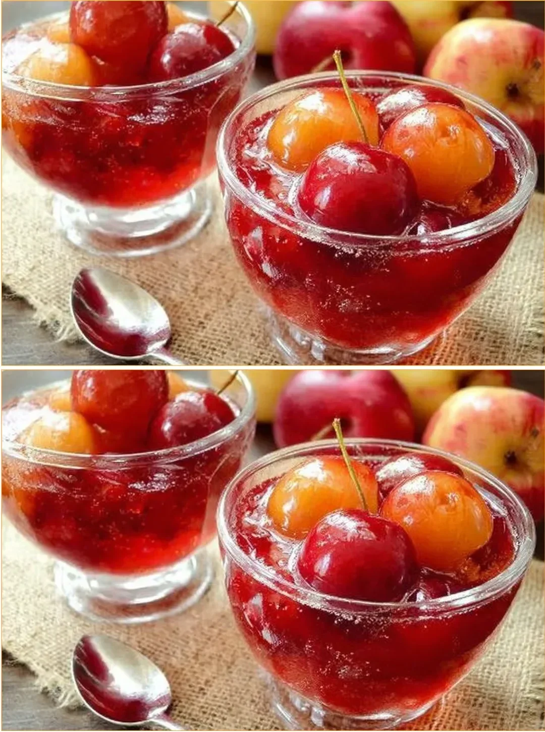 Homemade wild apple jam in a jar with fresh apples on a wooden table