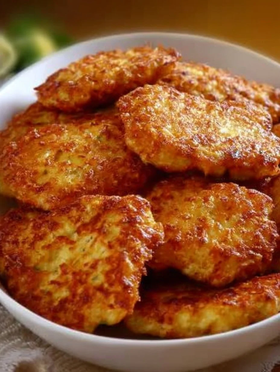 Golden-brown zucchini and rice patties served on a plate