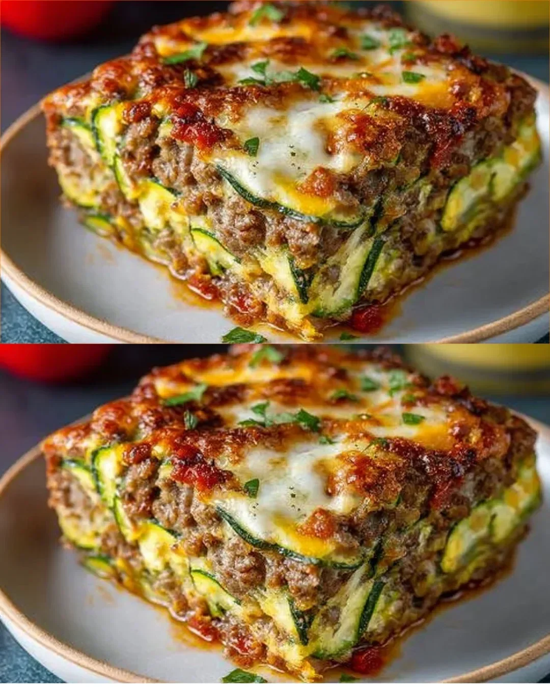 Delicious Zucchini Pizza Casserole with cheese and fresh vegetables