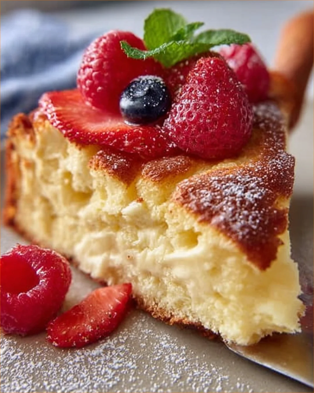 Delicious 3 ingredient Greek yogurt cake with fresh fruit topping
