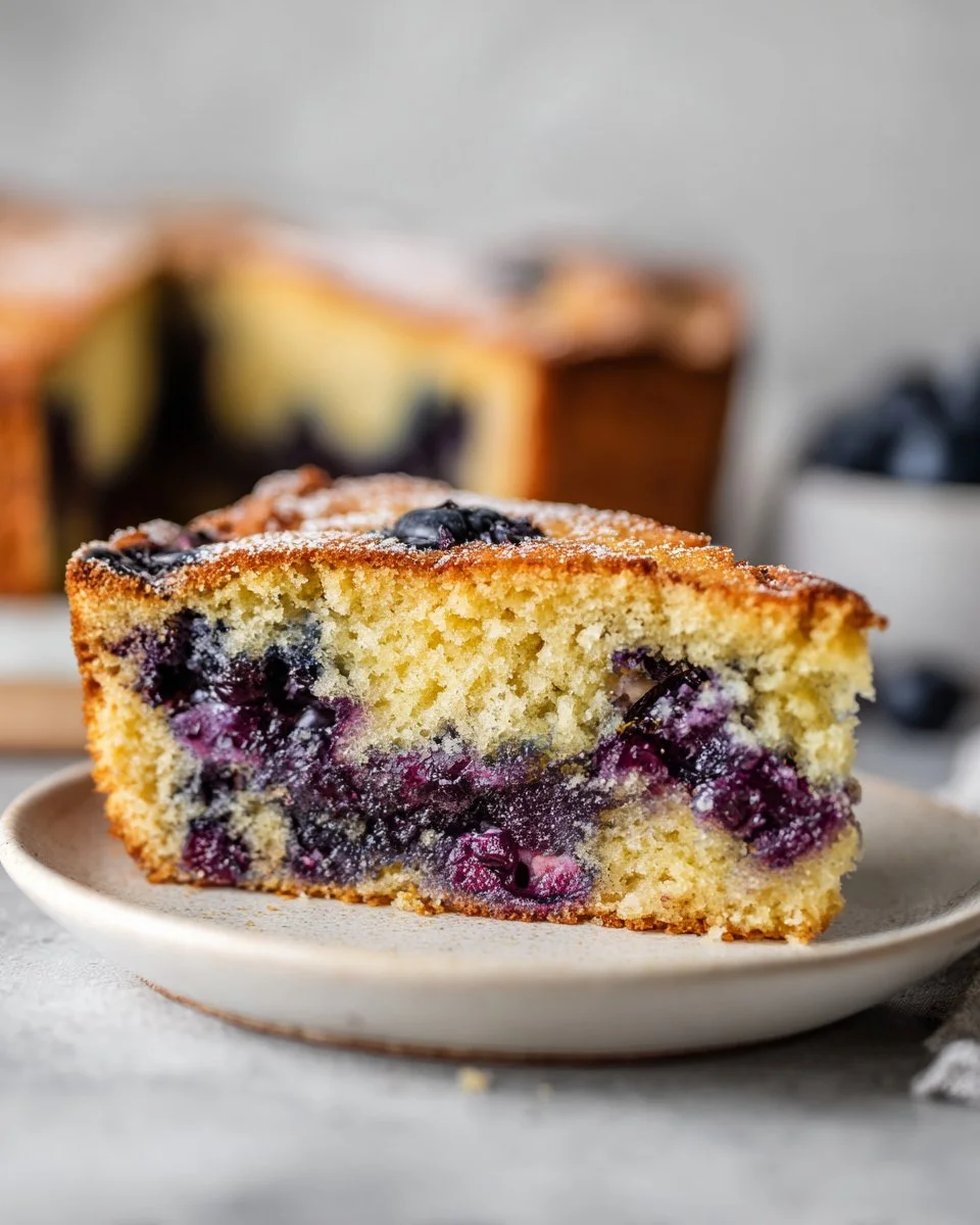 Delicious Almond Blueberry Cake topped with fresh blueberries and almonds
