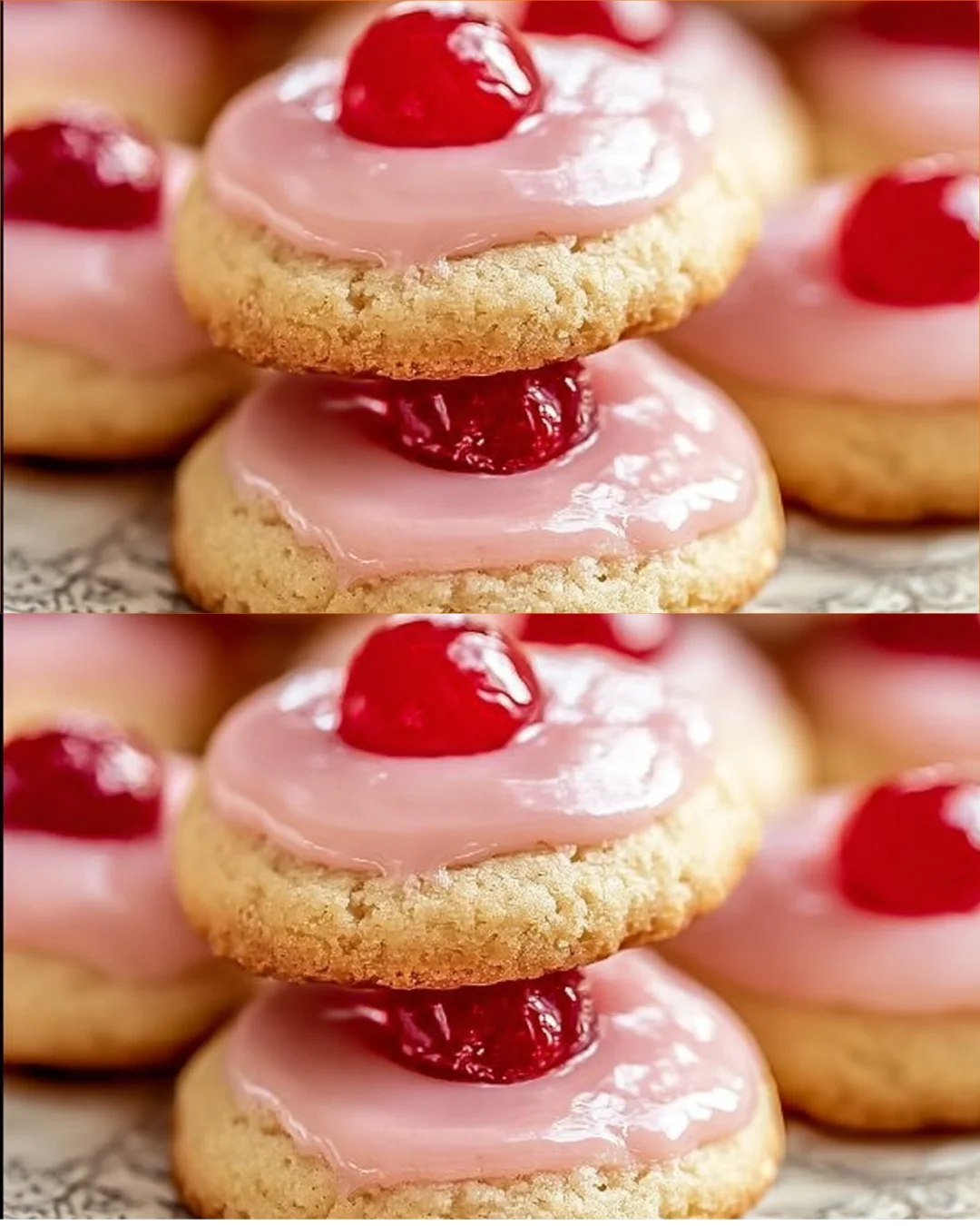 Baked Almond Cherry Cookies on a plate, showcasing their nutty flavor and cherry bits.