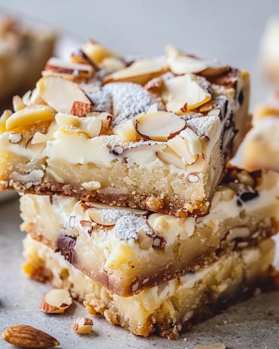 Delicious Almond Cream Cheese Bars served on a white plate