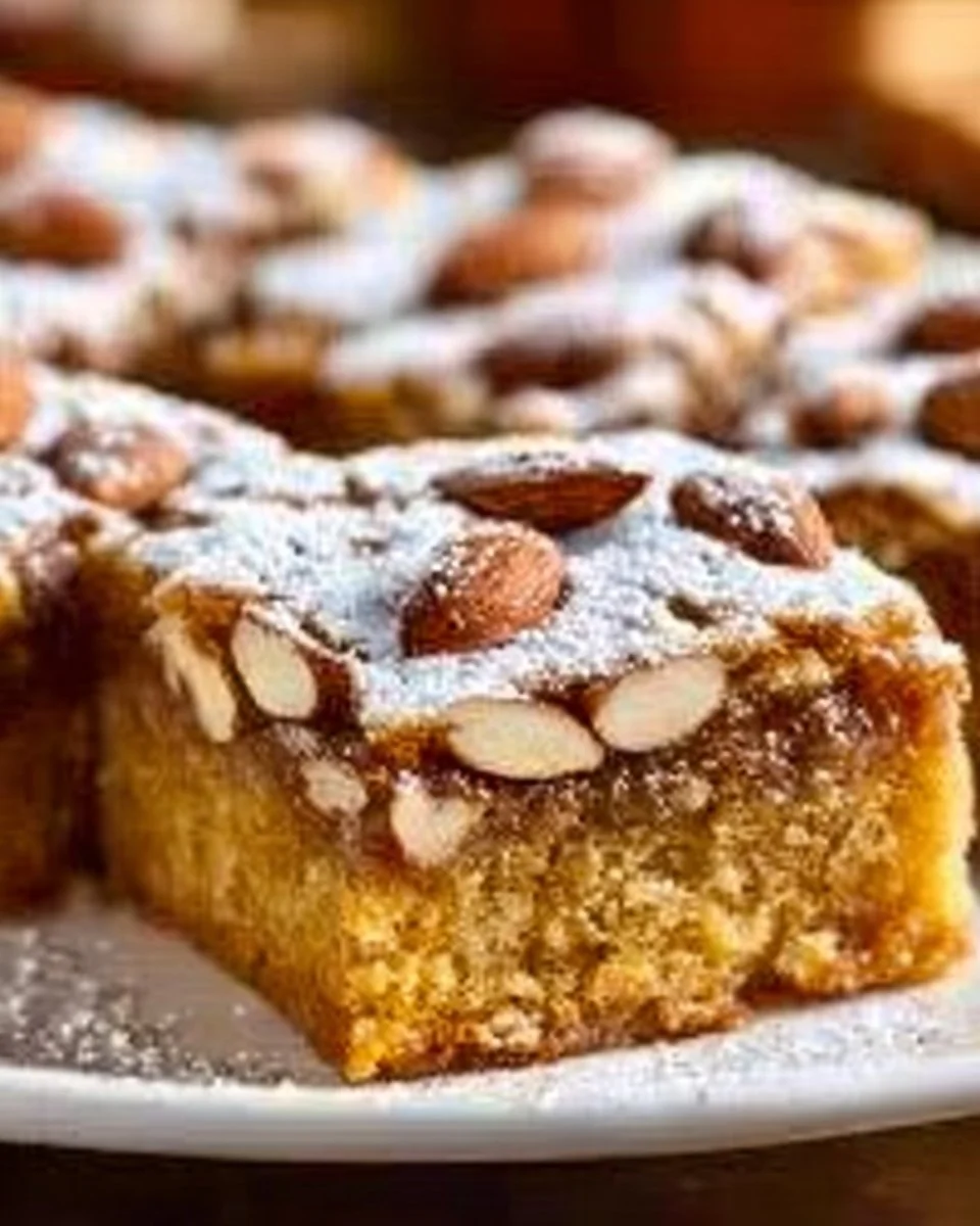 Delicious Almond Croissant Cookie Bars on a wooden table