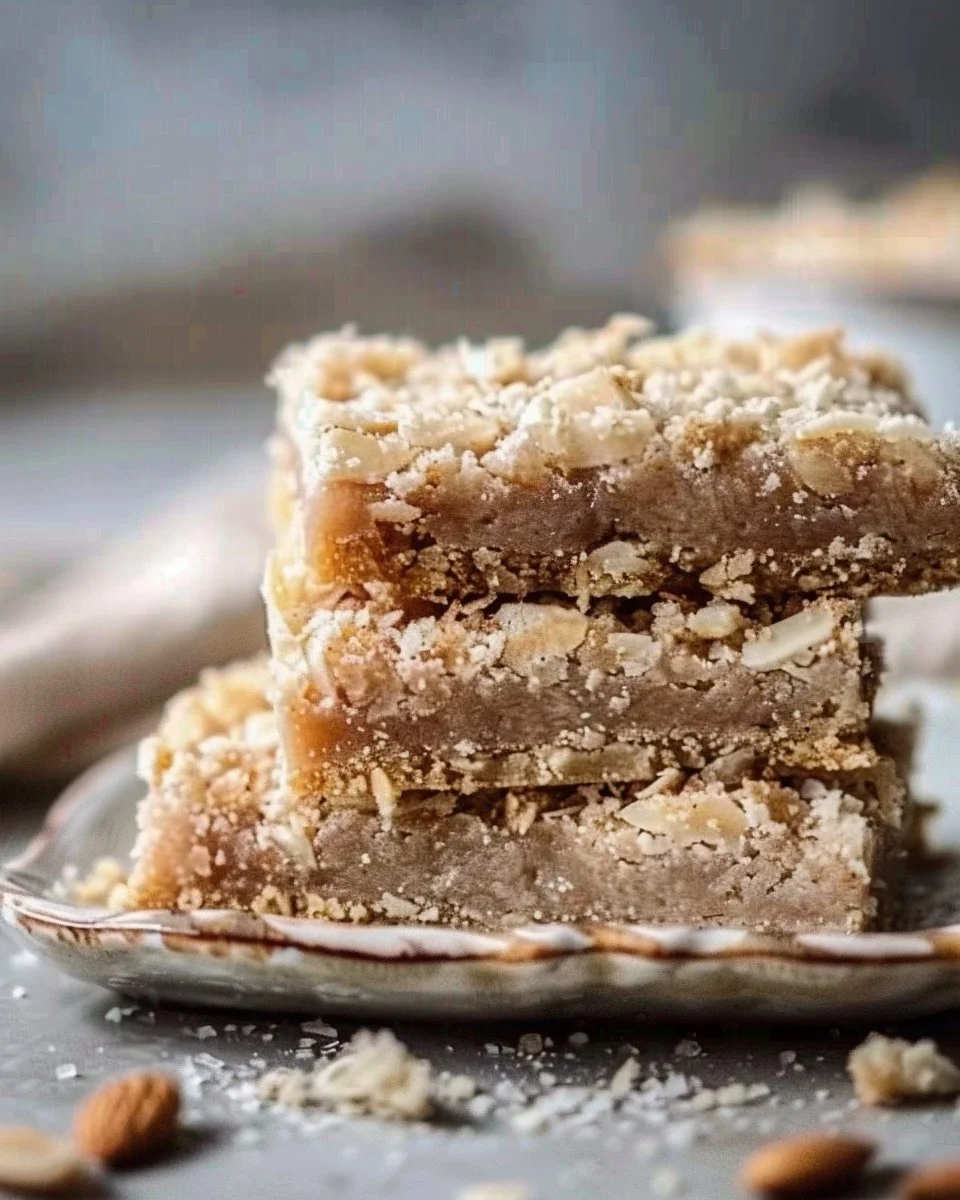 Delicious Almond Crumb Bars with crunchy almond topping and sweet filling