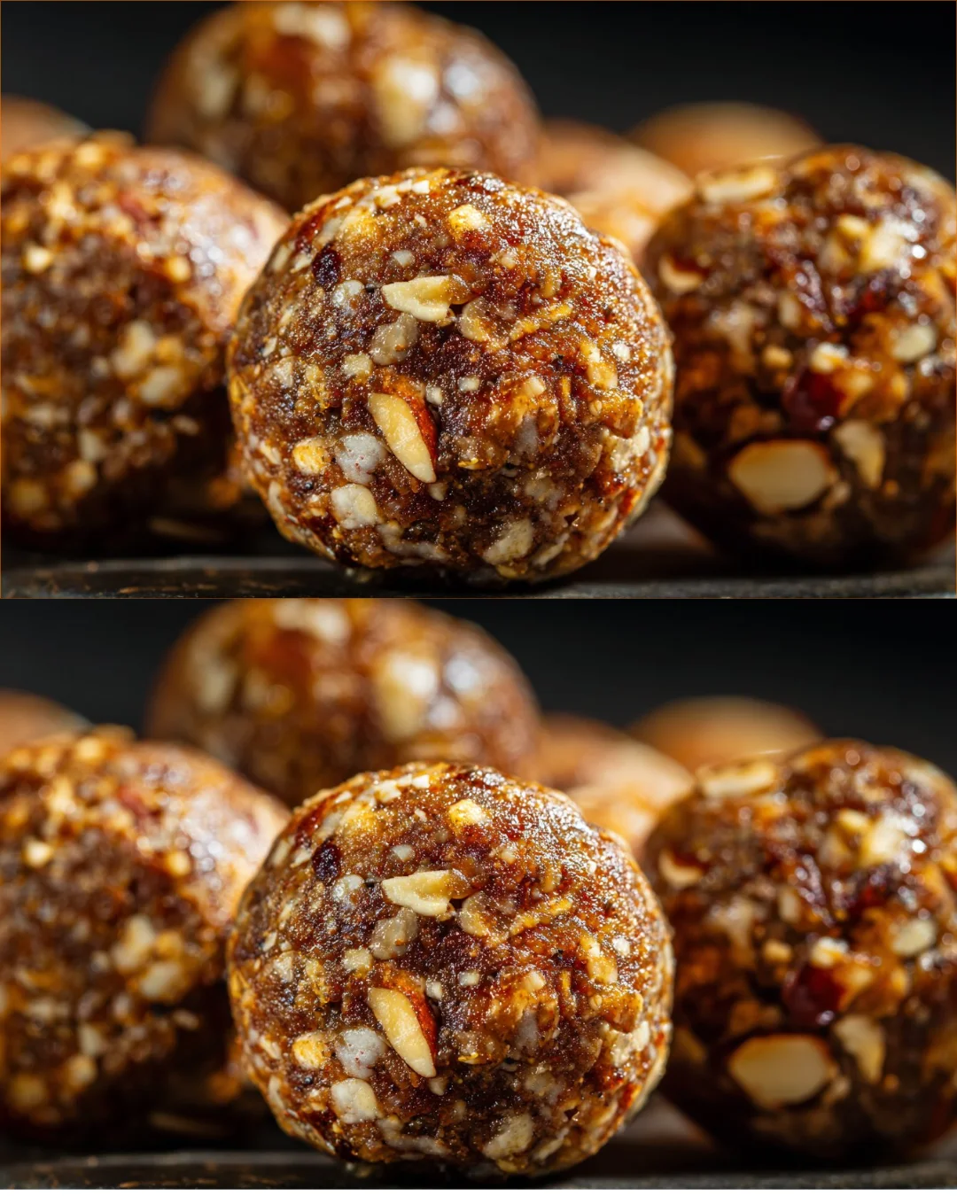 Homemade Almond Date Energy Balls on a wooden plate