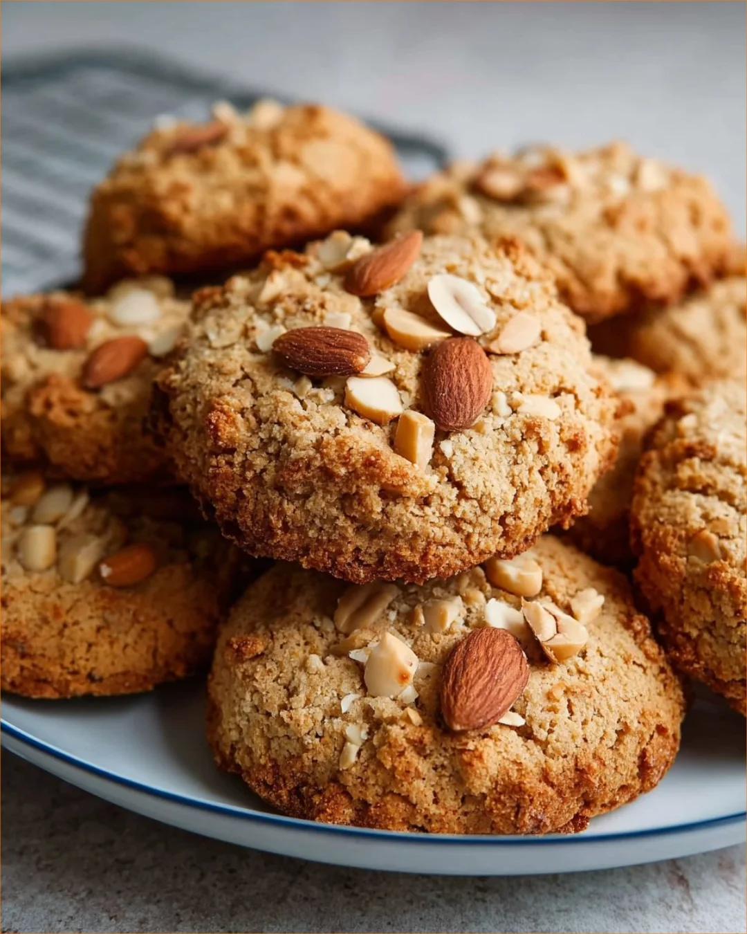 Almond flour banana cookies with peanuts on a wooden plate