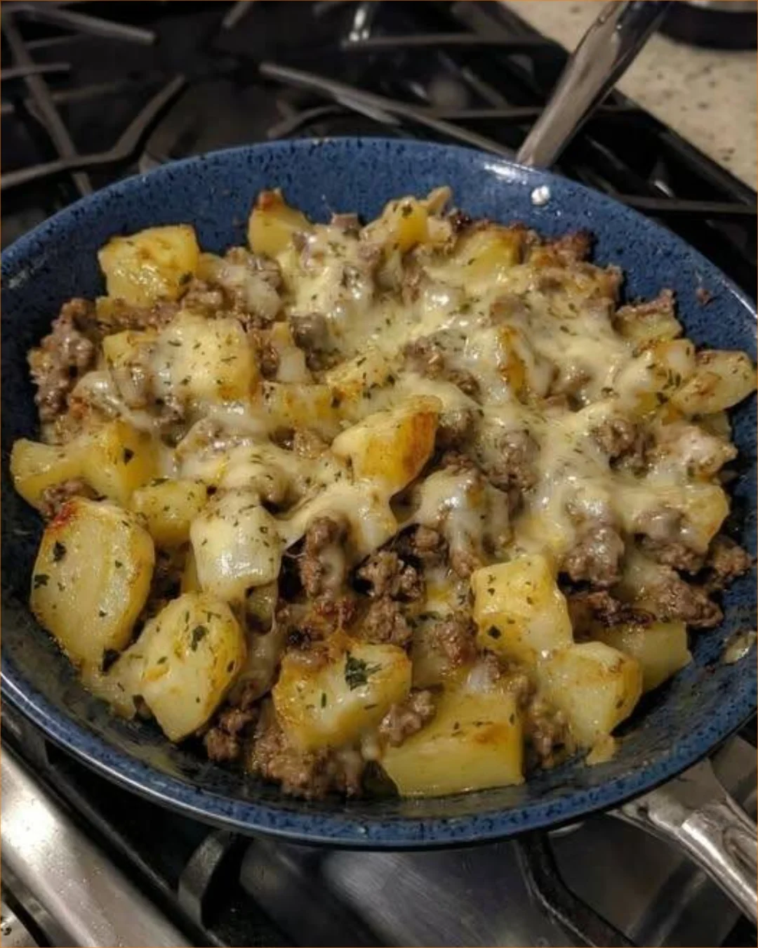 Delicious Amish Hamburger with seasonal fall veggies bake in a rustic dish
