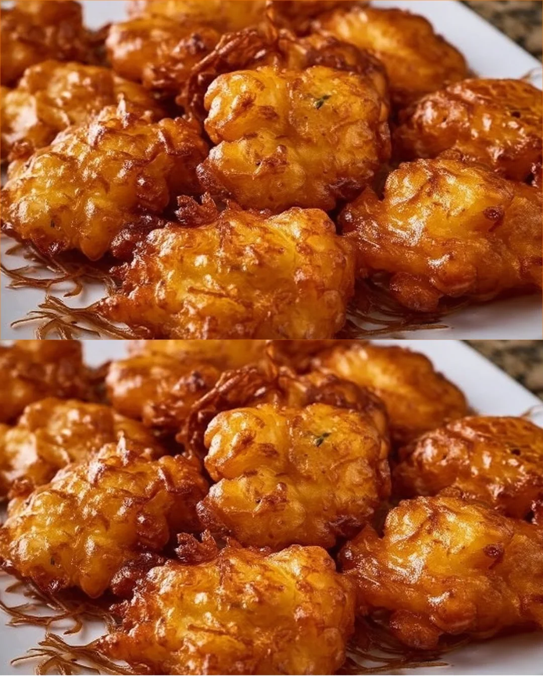 Crispy Amish onion fritters served on a plate