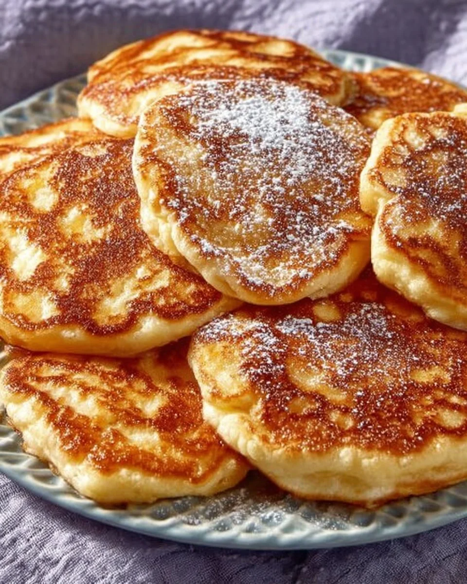 Fluffy Apple Yogurt Pancakes topped with fresh apple slices and syrup