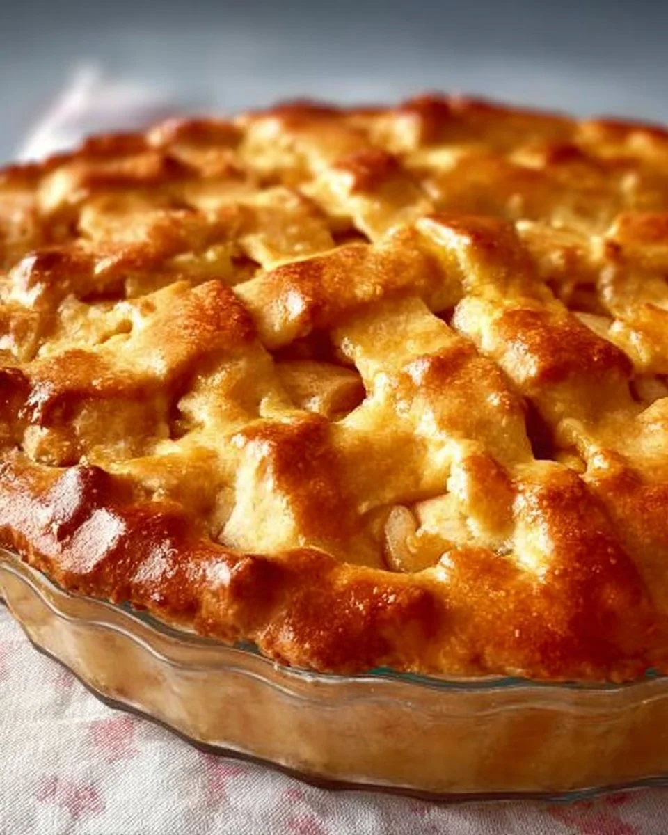 Freshly baked apple pie with a golden crust and apple filling