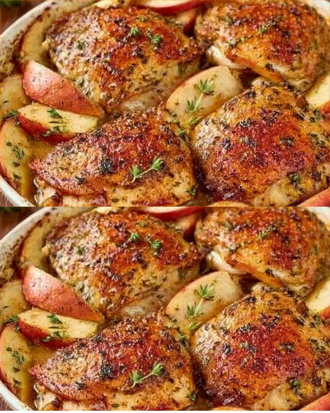 Juicy baked chicken thighs served with roasted potatoes on a plate