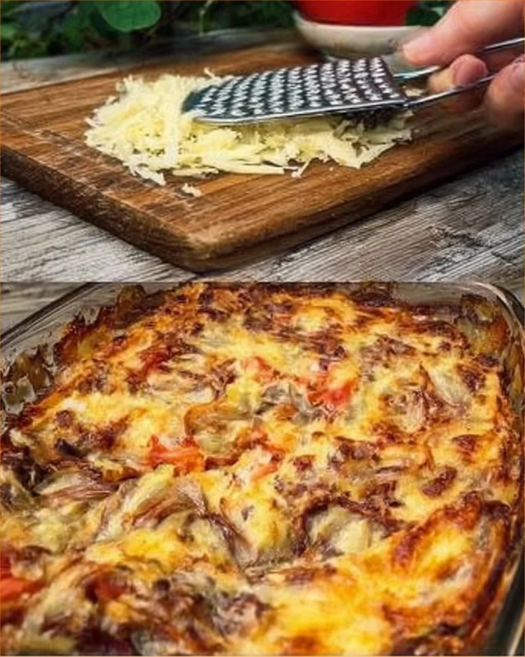 Delicious baked potato casserole topped with cheese and chives