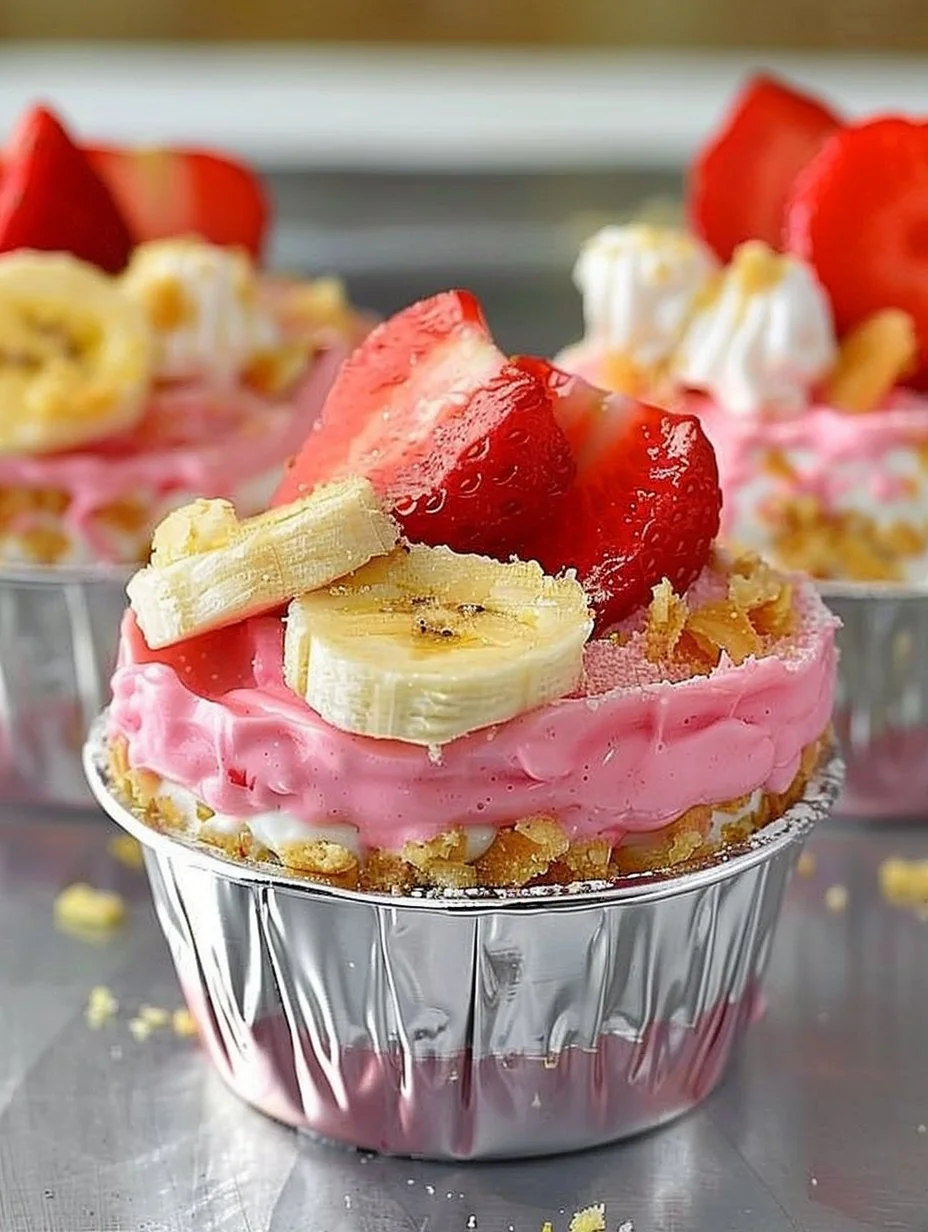Delicious Banana Strawberry Cream Dessert served in a bowl