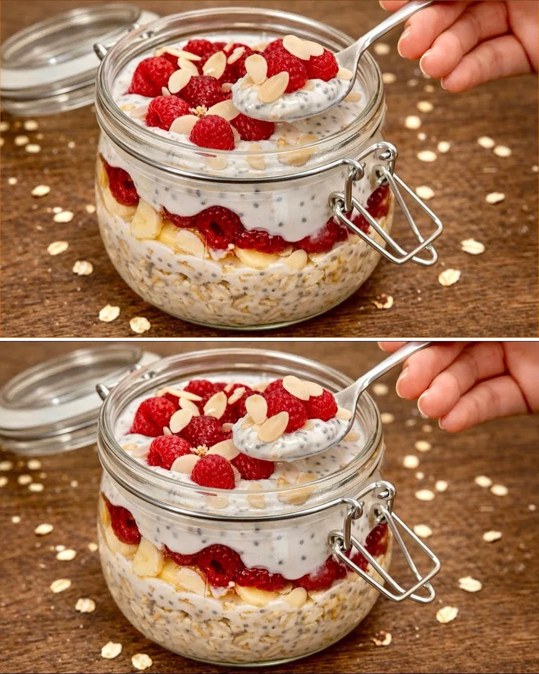 A delicious and healthy breakfast oat layered delight with fruits and nuts