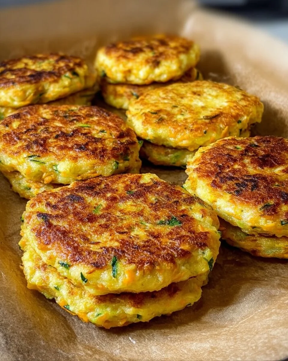 Homemade carrot, potato, and zucchini vegetable patties on a plate