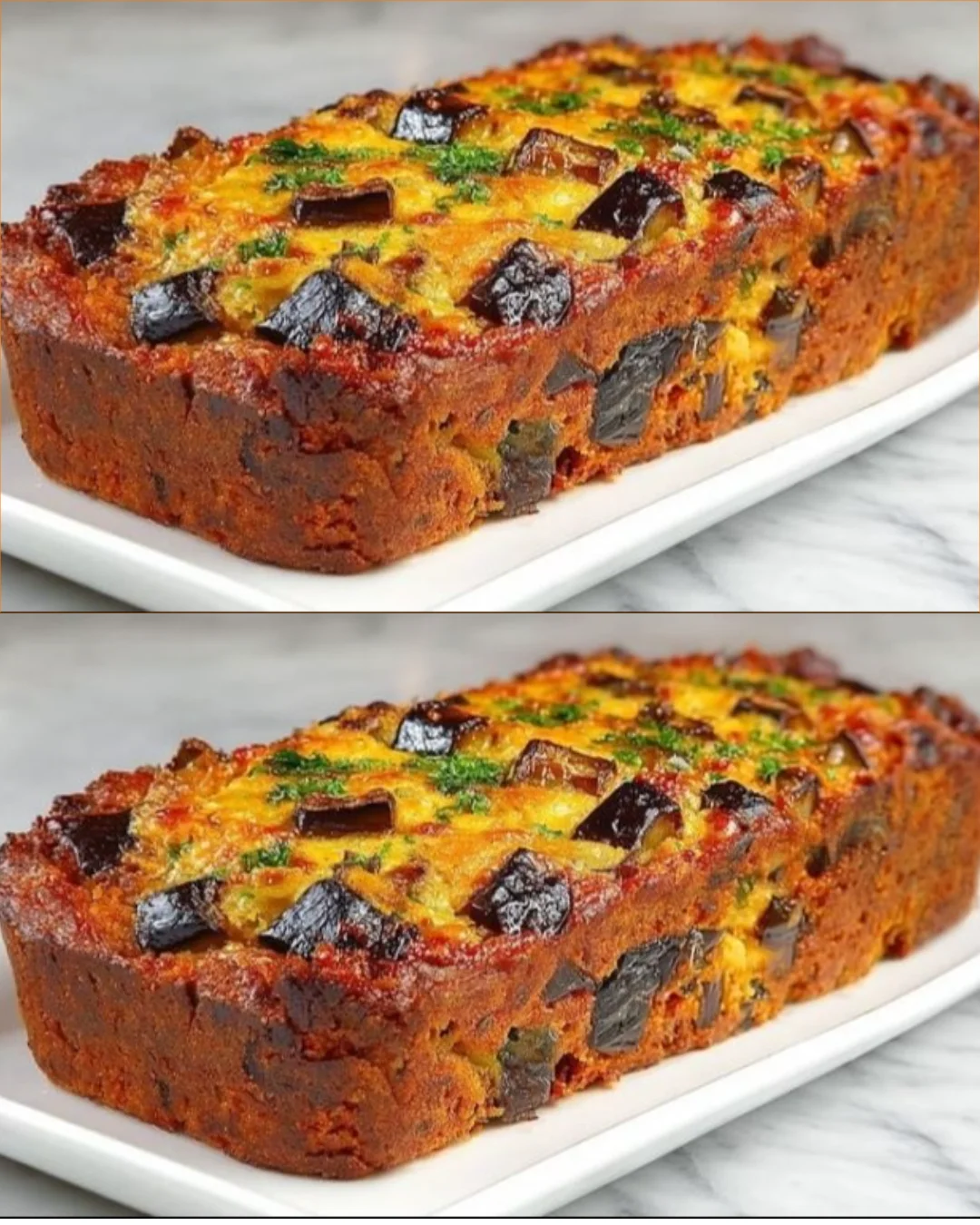 Delicious Cheesy Eggplant Bake topped with warm spices and melted cheese