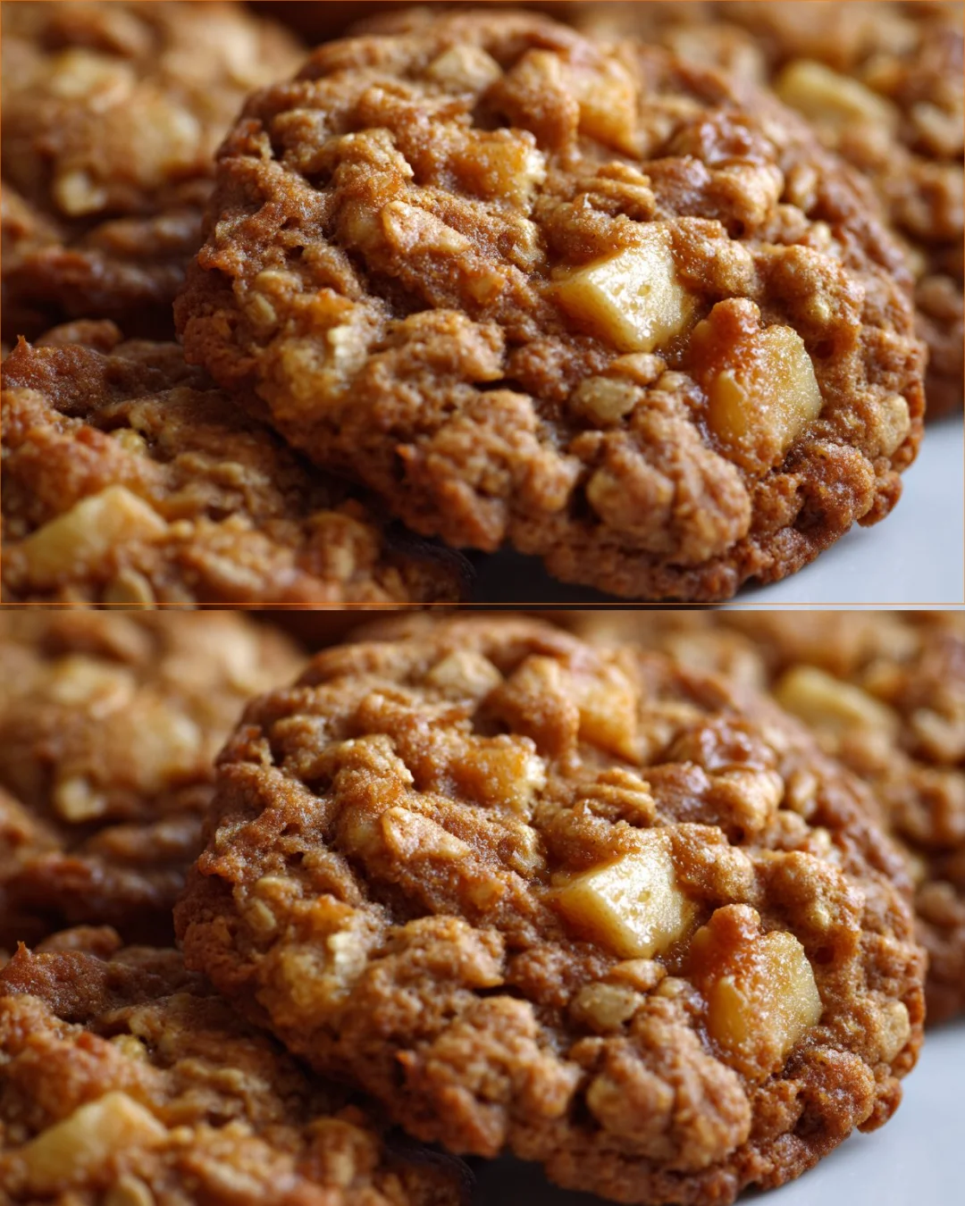 Delicious chewy oatmeal apple cookies with oats and apple pieces on a baking sheet