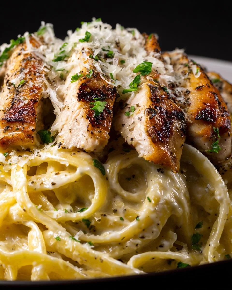 Delicious Chicken Alfredo Pasta Bowl with creamy sauce and tender chicken pieces
