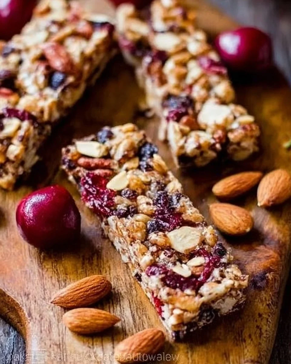 Chocolate Cherry Almond Snack Bars with cherries, almonds, and chocolate chunks