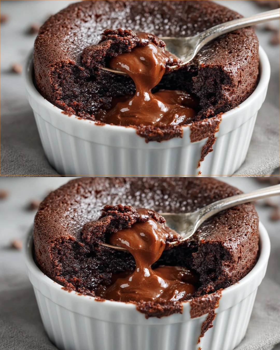 Delicious Chocolate Peanut Butter Protein Lava Cakes with melted chocolate center.