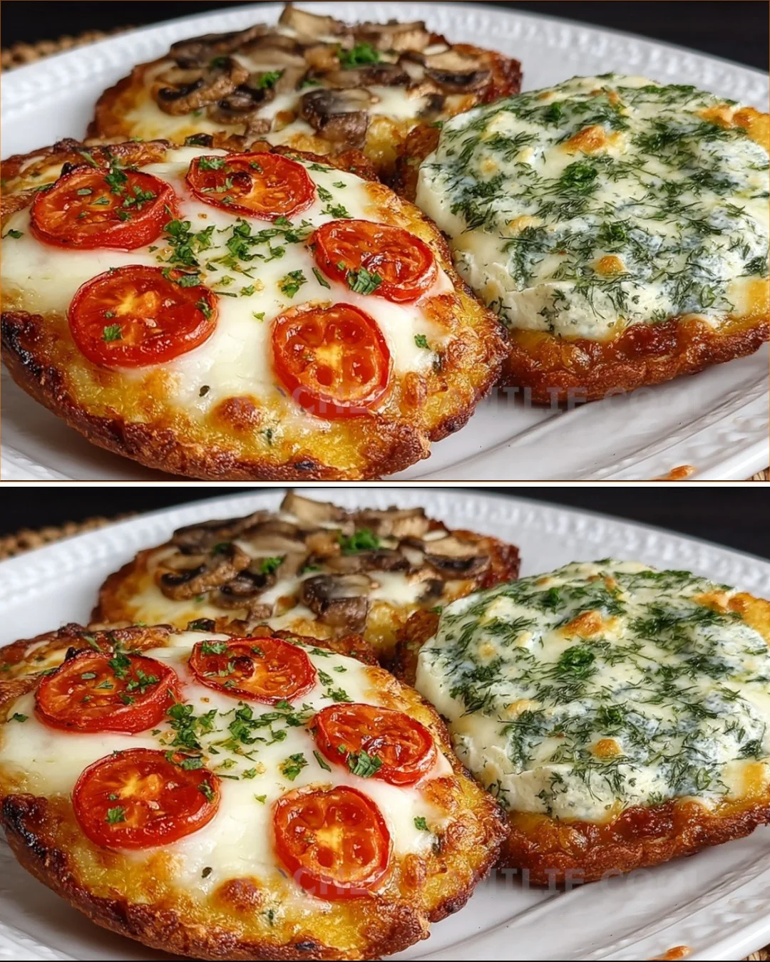 Flourless Cottage Cheese Flatbread served on a plate with toppings