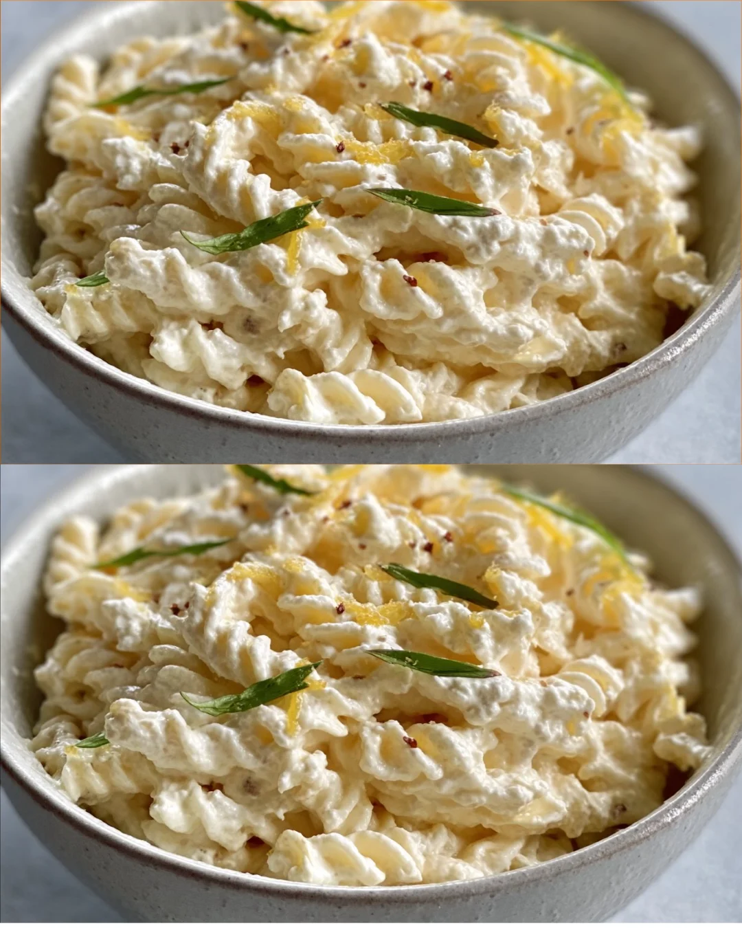 Creamy cottage cheese pasta sauce served in a bowl with garnish