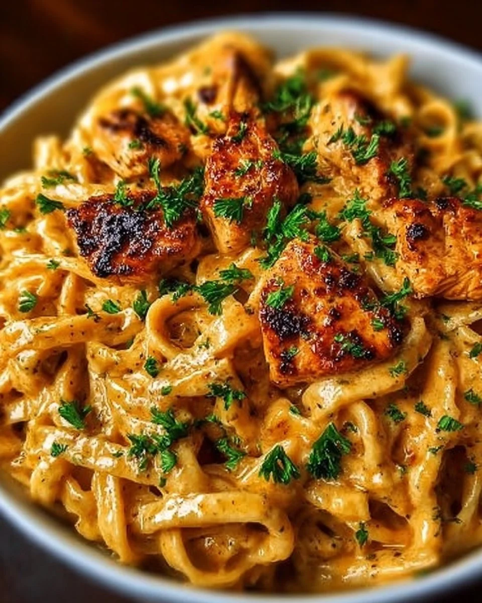 Delicious Cowboy Butter Chicken Pasta served in a bowl