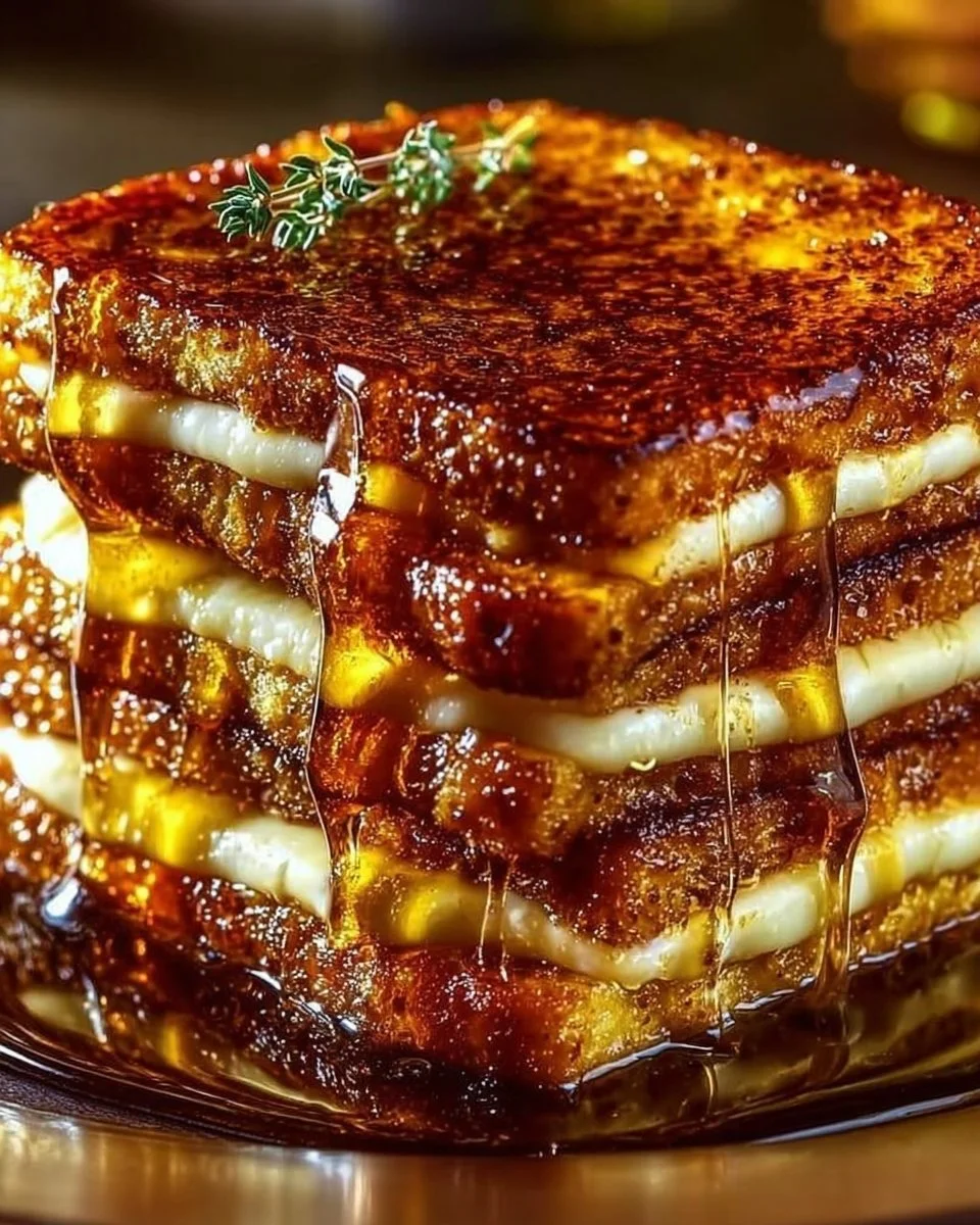 Delicious Crème Brûlée French Toast topped with a caramelized sugar crust.