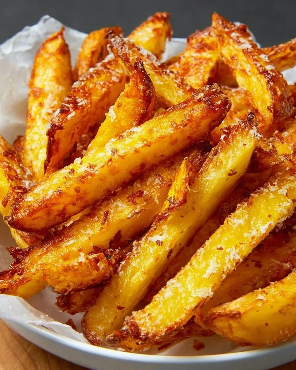 Crispy Parmesan Baked Fries served with a side of dipping sauce