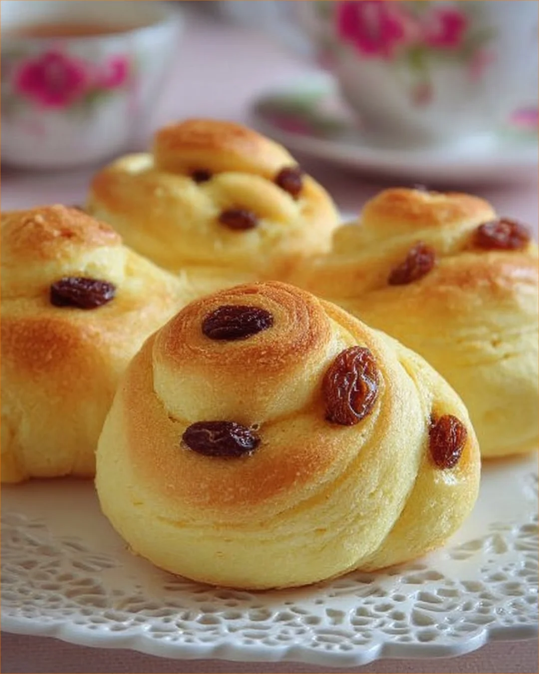 Danesi swirls with cream and raisins on a plate, ready to be served